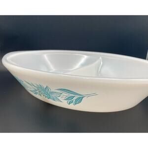 Glassbake Vintage Glasbake Milk Glass Divided Casserole Dish Wheat